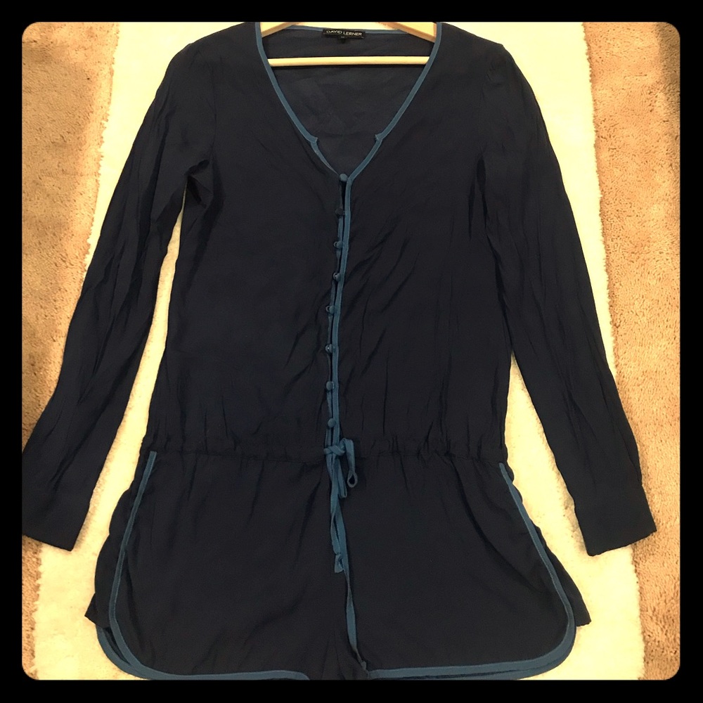David Lerner Silk Blend Navy Button Romper